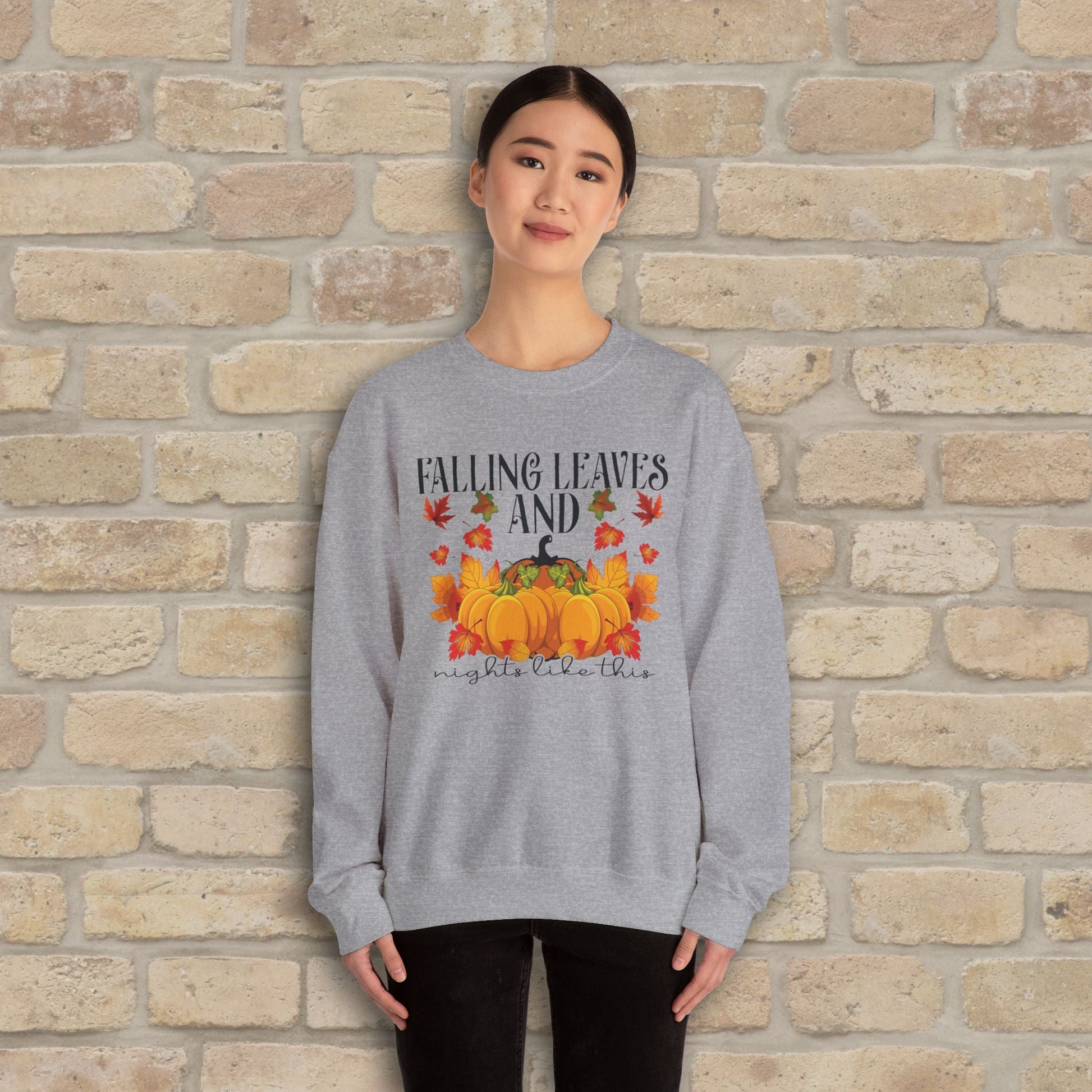 Graphic & Text Falling Leaves & Nights Like This Sweatshirt - Vibrant Styles