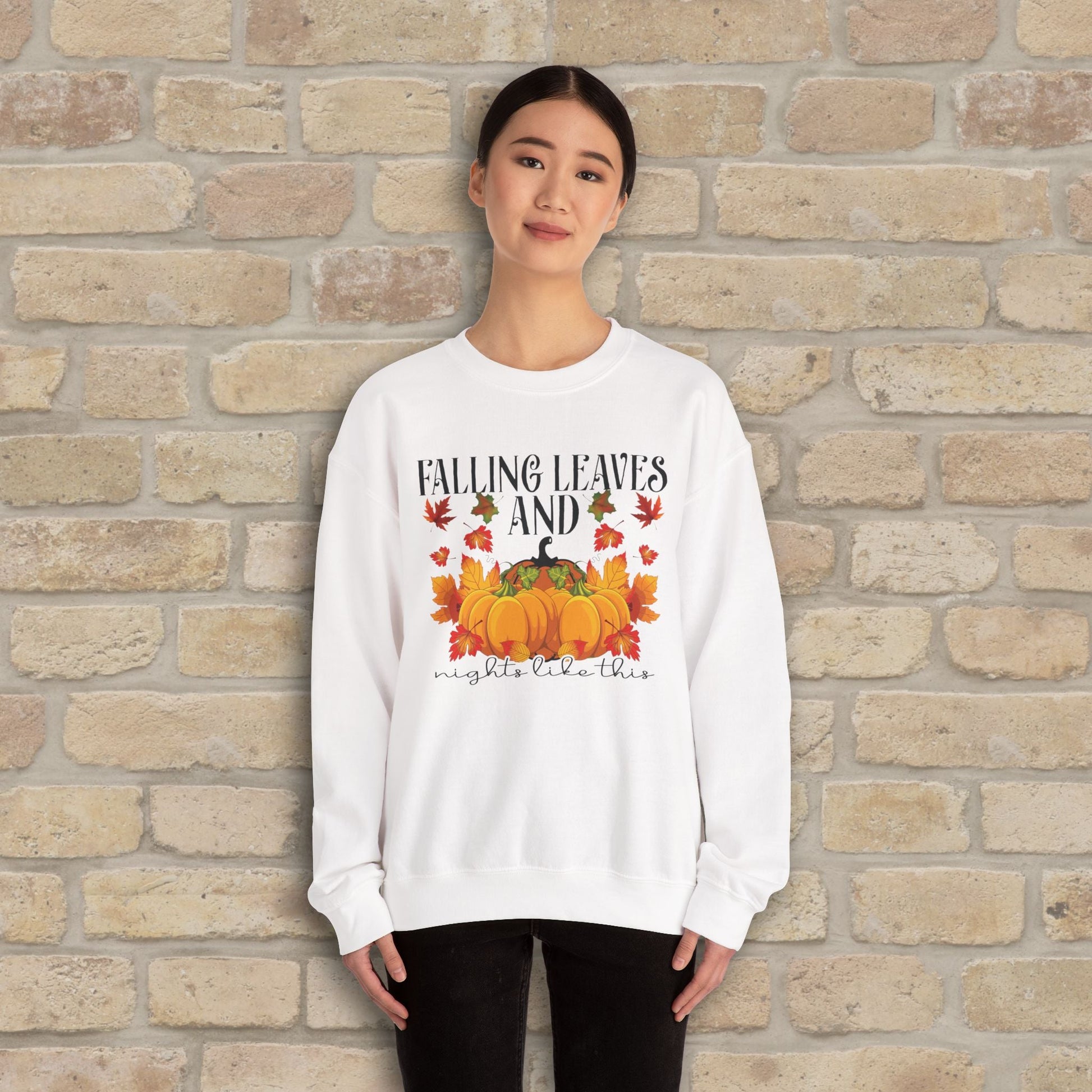 Graphic & Text Falling Leaves & Nights Like This Sweatshirt - Vibrant Styles