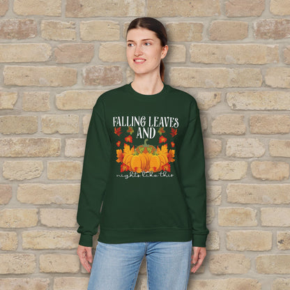 Graphic & Text Falling Leaves & Nights Like This Sweatshirt - Vibrant Styles