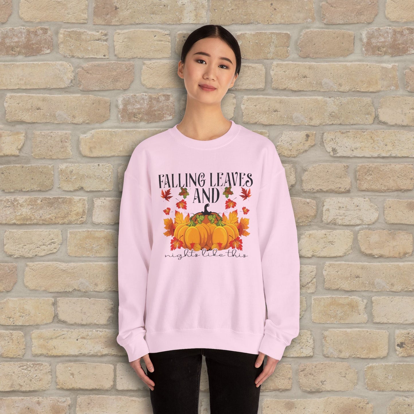 Graphic & Text Falling Leaves & Nights Like This Sweatshirt - Vibrant Styles
