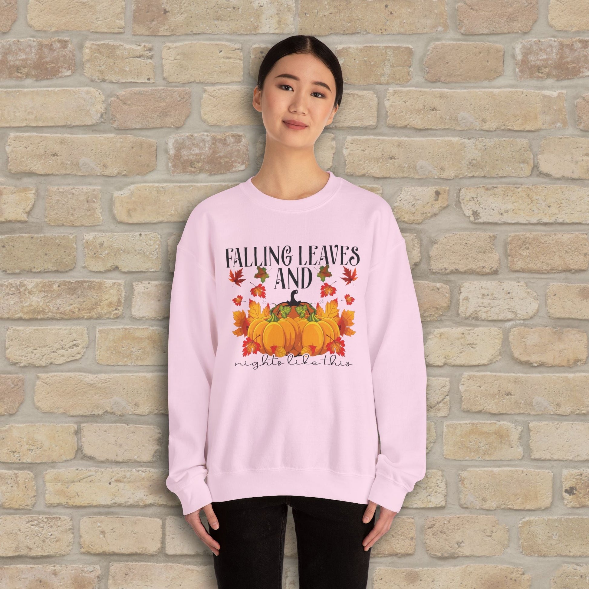 Graphic & Text Falling Leaves & Nights Like This Sweatshirt - Vibrant Styles