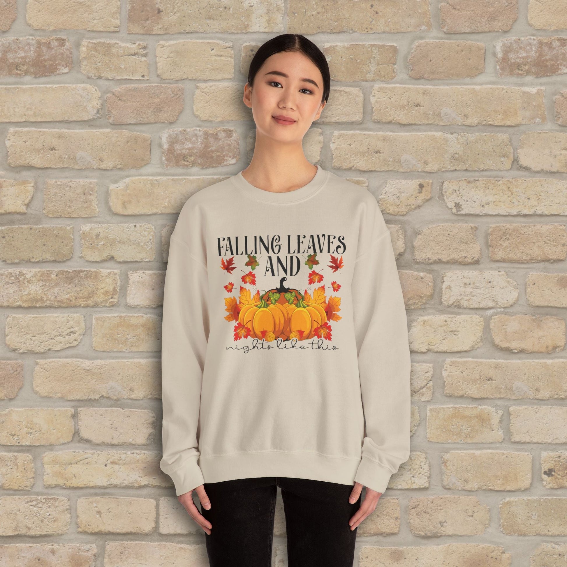Graphic & Text Falling Leaves & Nights Like This Sweatshirt - Vibrant Styles