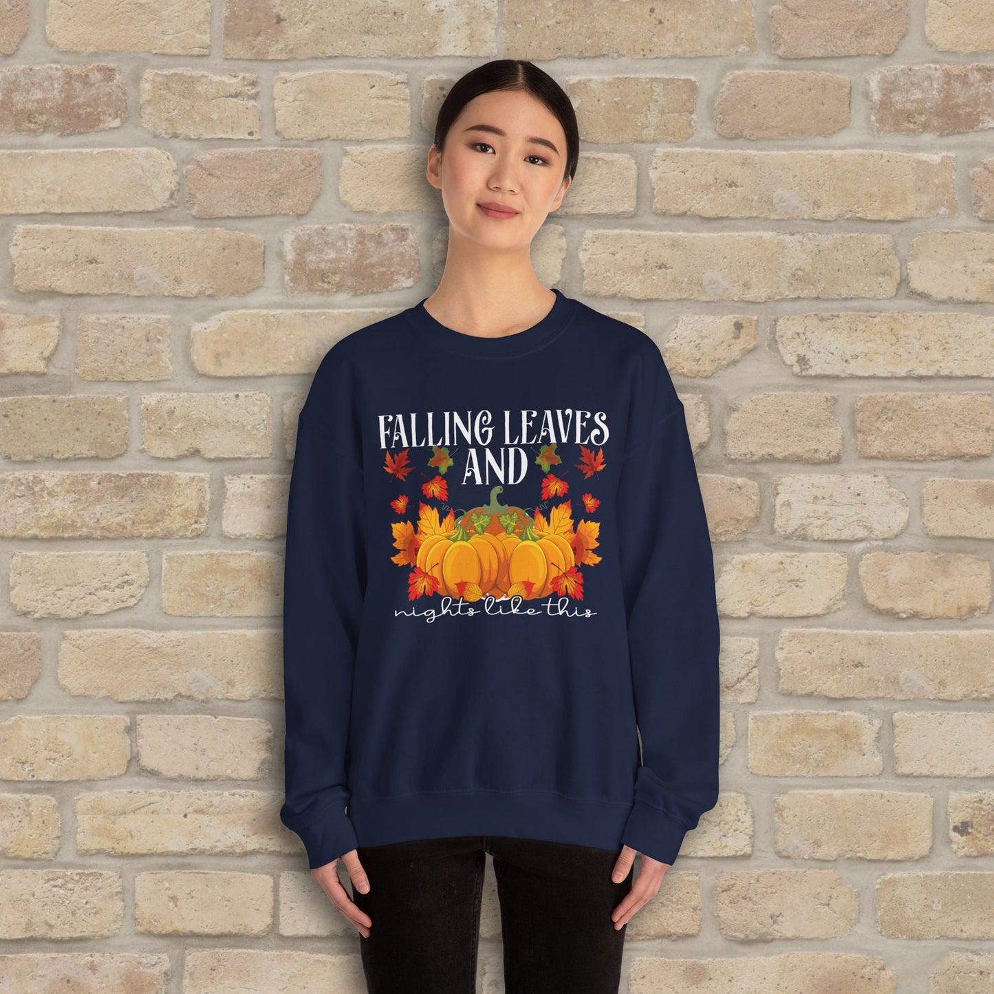 Graphic & Text Falling Leaves & Nights Like This Sweatshirt - Vibrant Styles