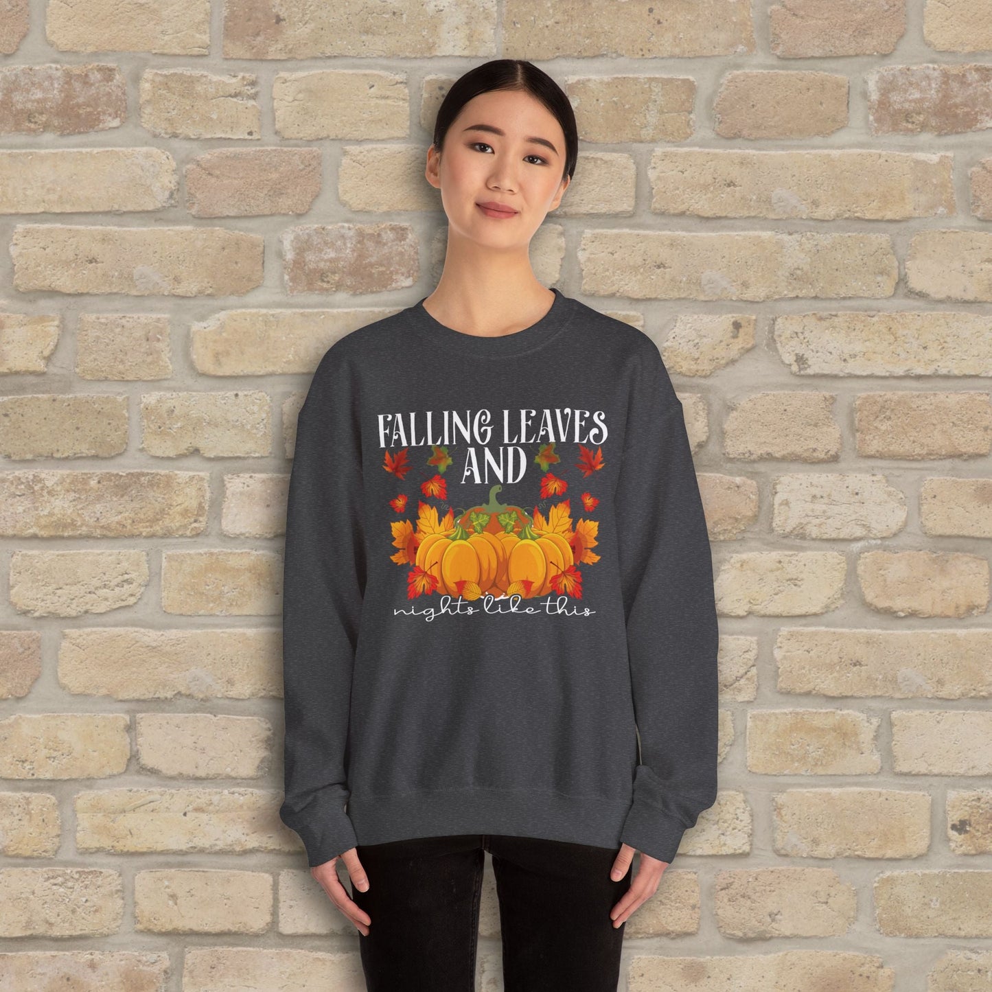 Graphic & Text Falling Leaves & Nights Like This Sweatshirt - Vibrant Styles