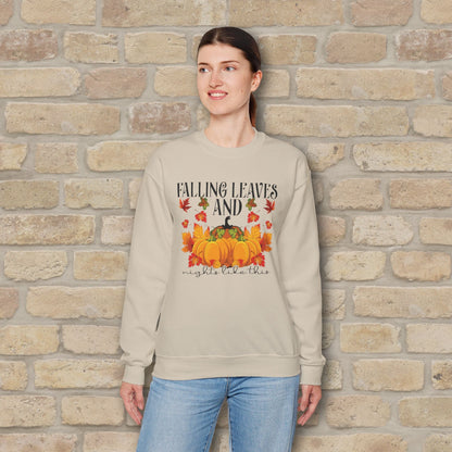 Graphic & Text Falling Leaves & Nights Like This Sweatshirt - Vibrant Styles