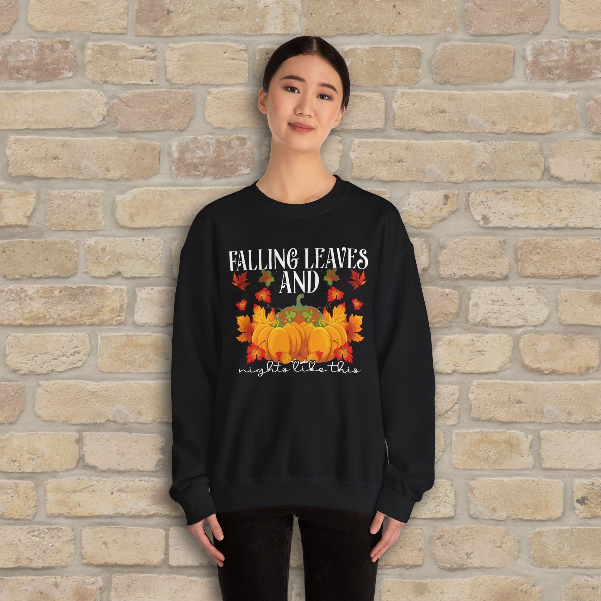 Graphic & Text Falling Leaves & Nights Like This Sweatshirt - Vibrant Styles