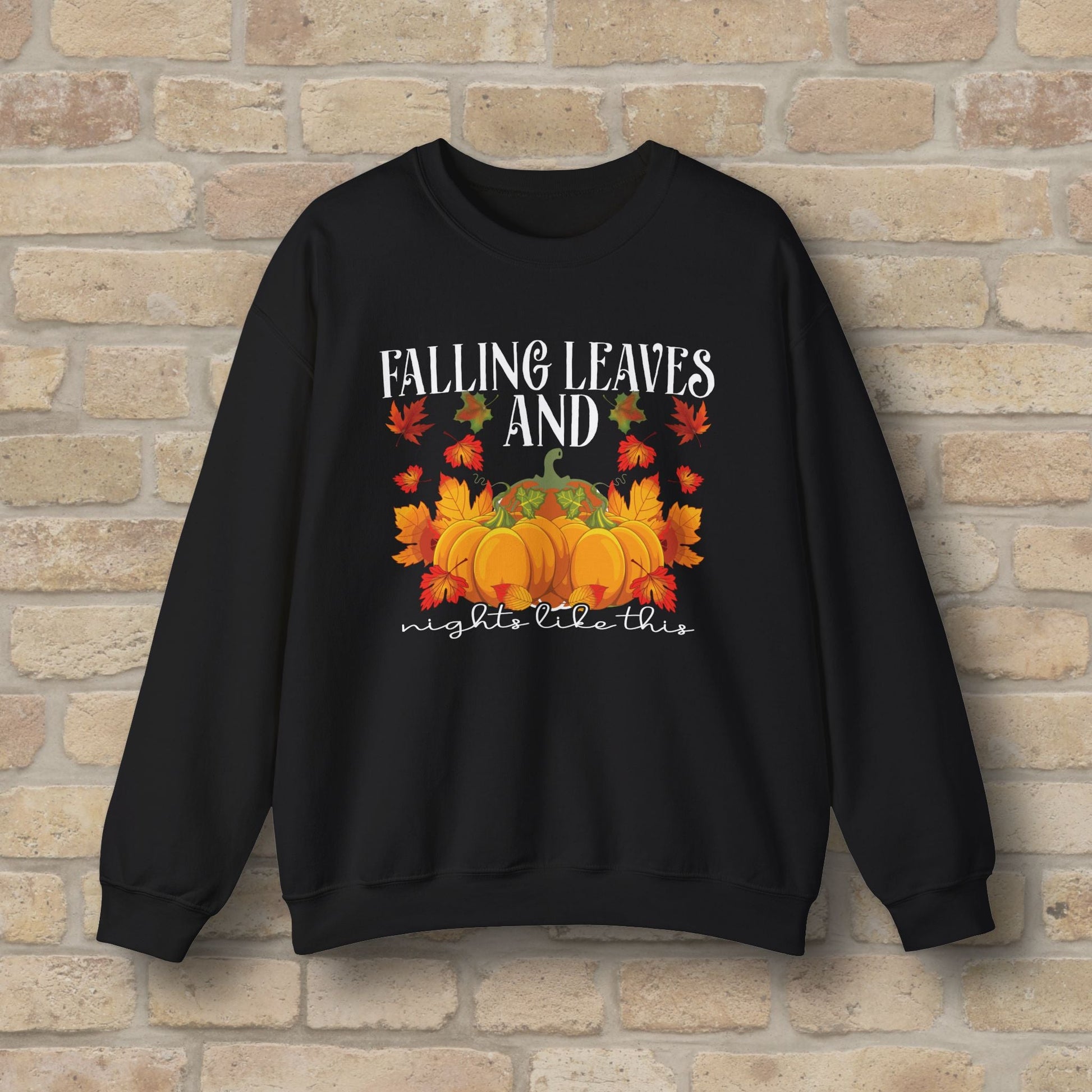 Graphic & Text Falling Leaves & Nights Like This Sweatshirt - Vibrant Styles
