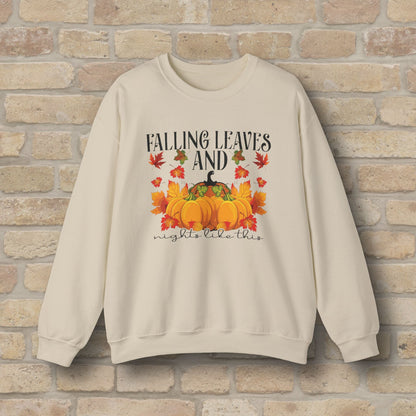 Graphic & Text Falling Leaves & Nights Like This Sweatshirt - Vibrant Styles