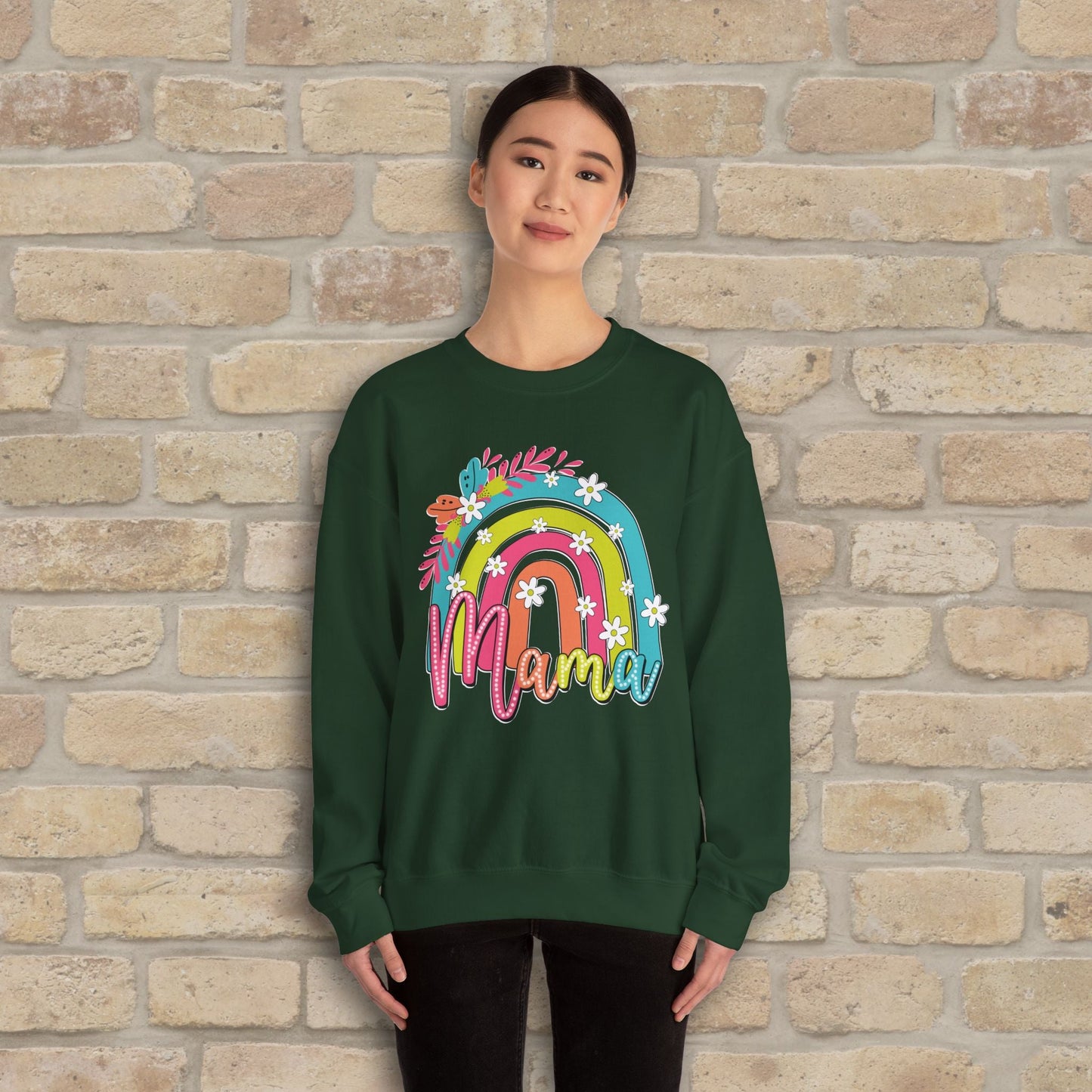 Graphic & Text Floral Rainbow Mama Sweatshirt - Vibrant Styles