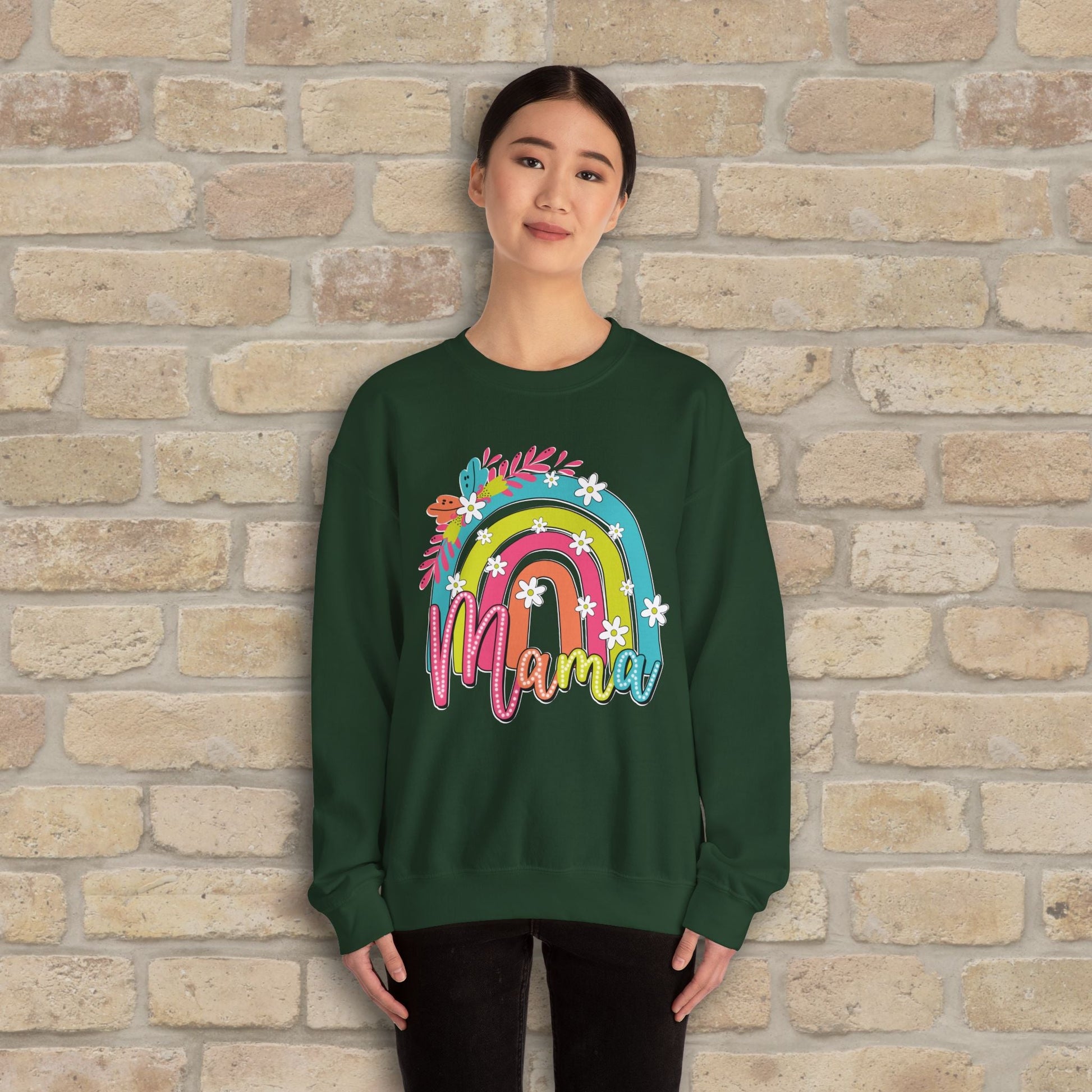 Graphic & Text Floral Rainbow Mama Sweatshirt - Vibrant Styles