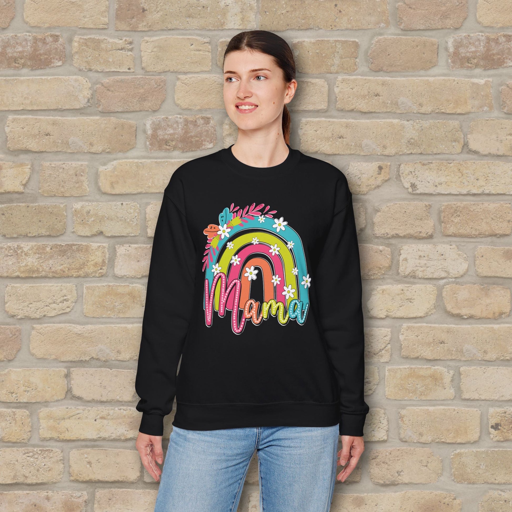 Graphic & Text Floral Rainbow Mama Sweatshirt - Vibrant Styles