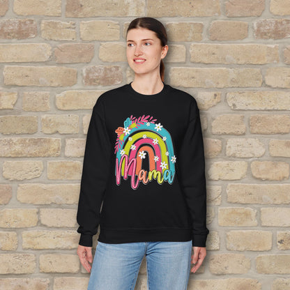 Graphic & Text Floral Rainbow Mama Sweatshirt - Vibrant Styles