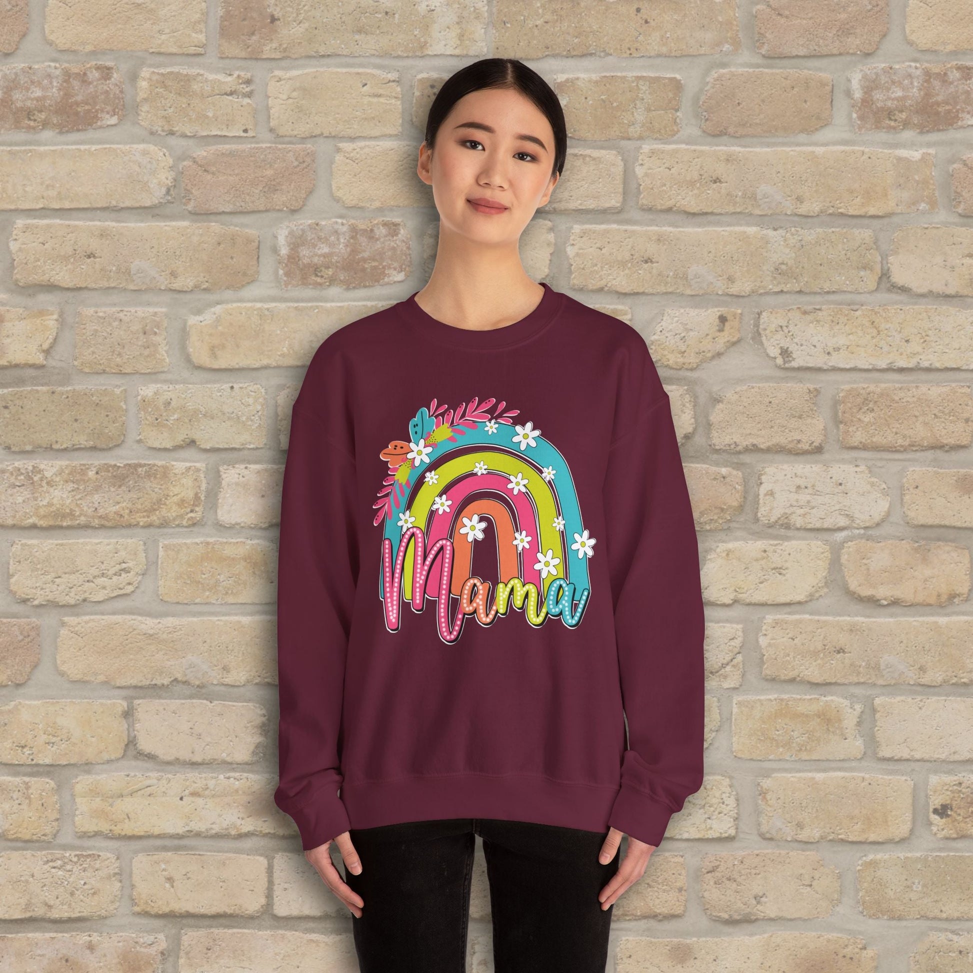 Graphic & Text Floral Rainbow Mama Sweatshirt - Vibrant Styles