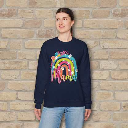 Graphic & Text Floral Rainbow Mama Sweatshirt - Vibrant Styles