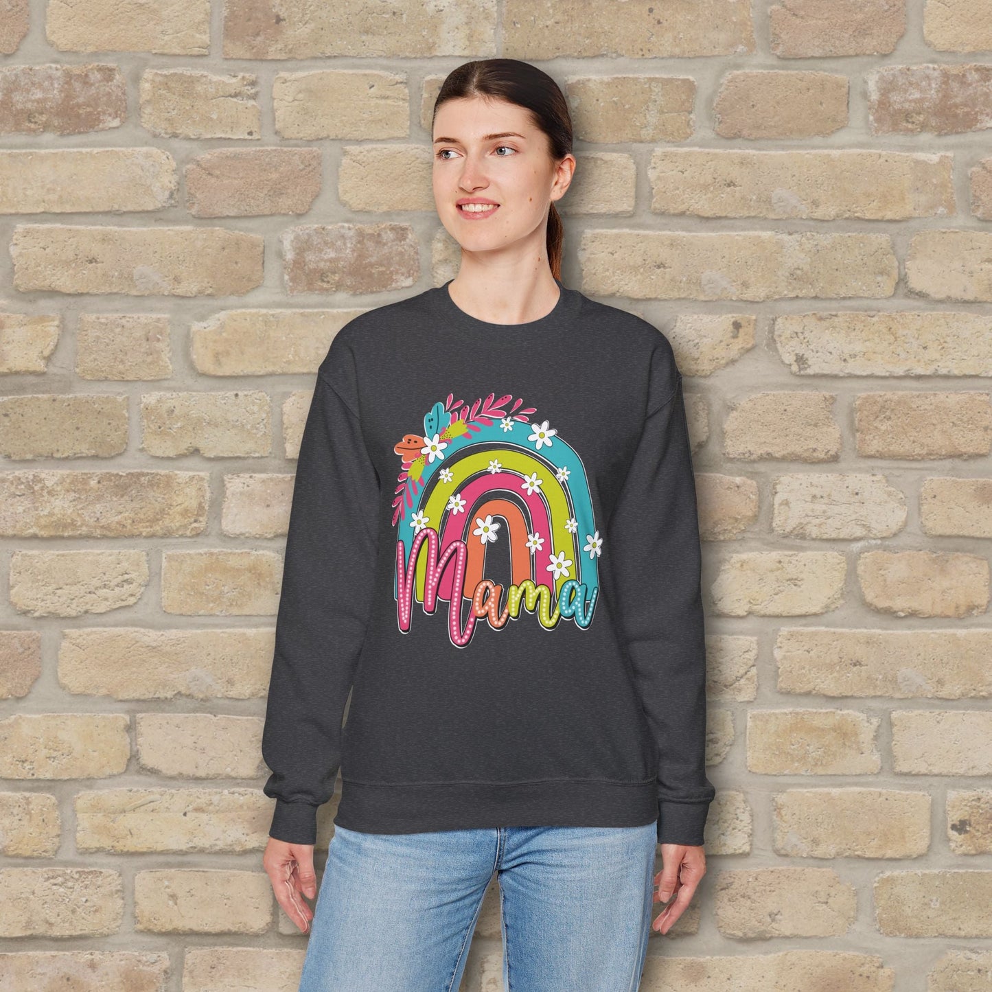 Graphic & Text Floral Rainbow Mama Sweatshirt - Vibrant Styles