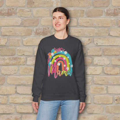 Graphic & Text Floral Rainbow Mama Sweatshirt - Vibrant Styles