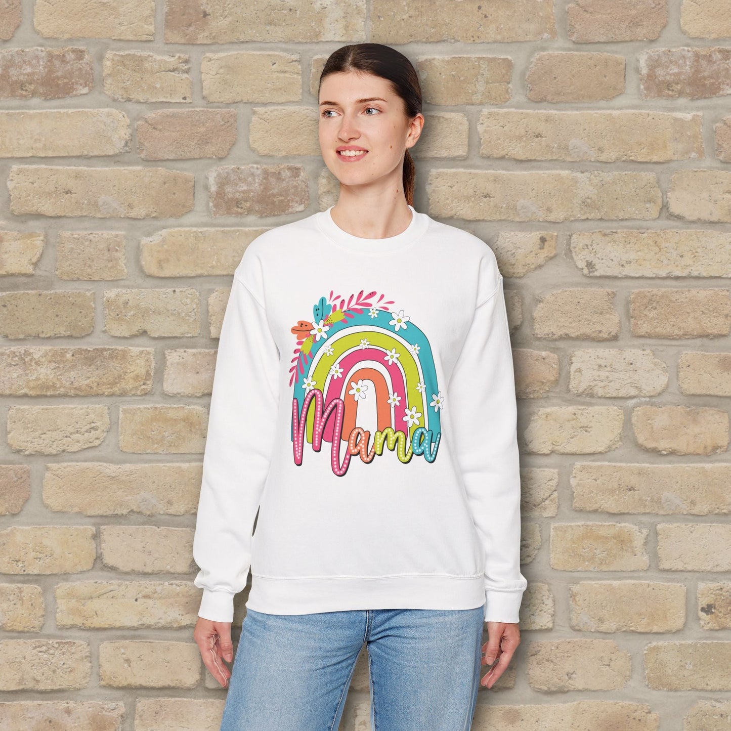 Graphic & Text Floral Rainbow Mama Sweatshirt - Vibrant Styles