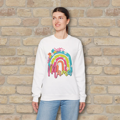 Graphic & Text Floral Rainbow Mama Sweatshirt - Vibrant Styles
