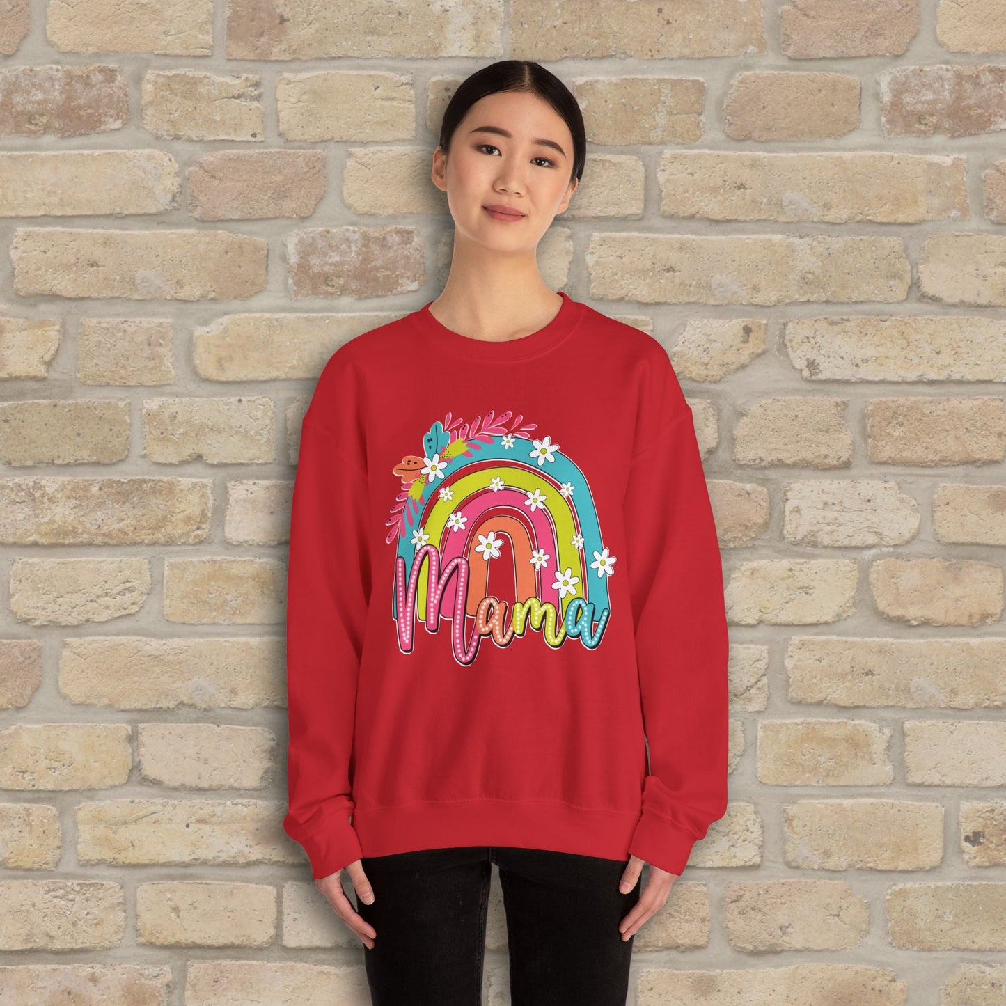 Graphic & Text Floral Rainbow Mama Sweatshirt - Vibrant Styles