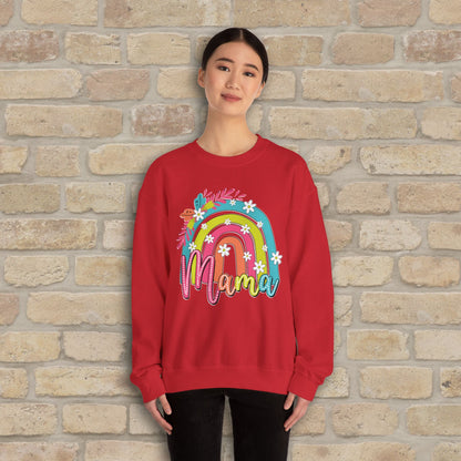 Graphic & Text Floral Rainbow Mama Sweatshirt - Vibrant Styles