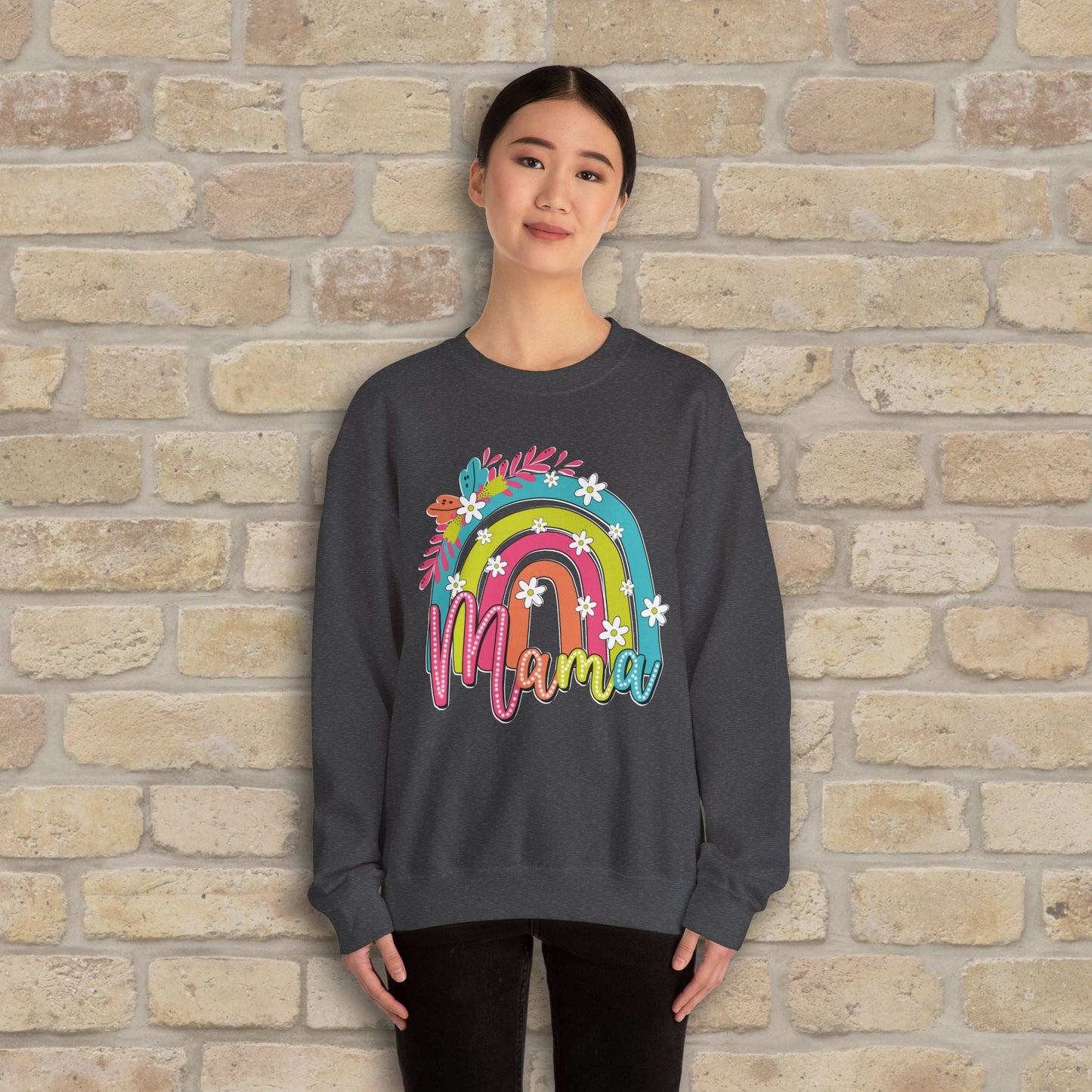 Graphic & Text Floral Rainbow Mama Sweatshirt - Vibrant Styles