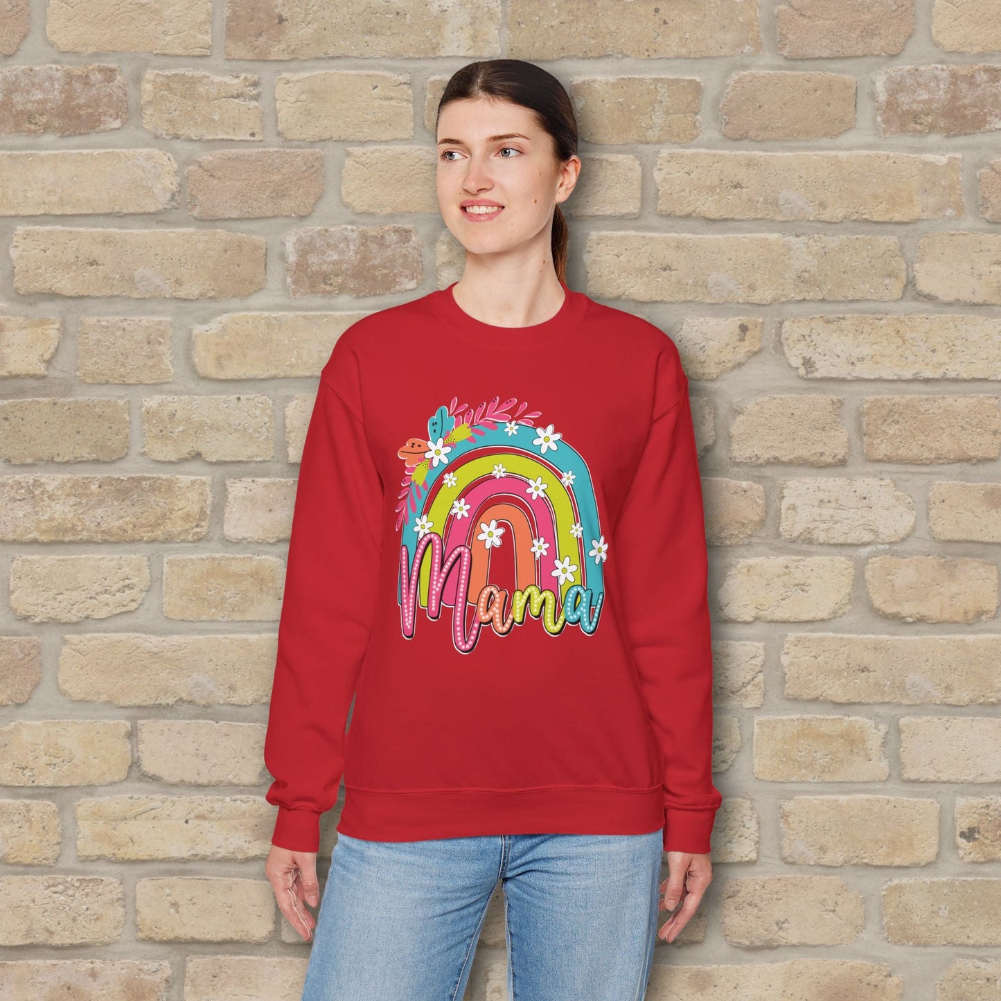 Graphic & Text Floral Rainbow Mama Sweatshirt - Vibrant Styles