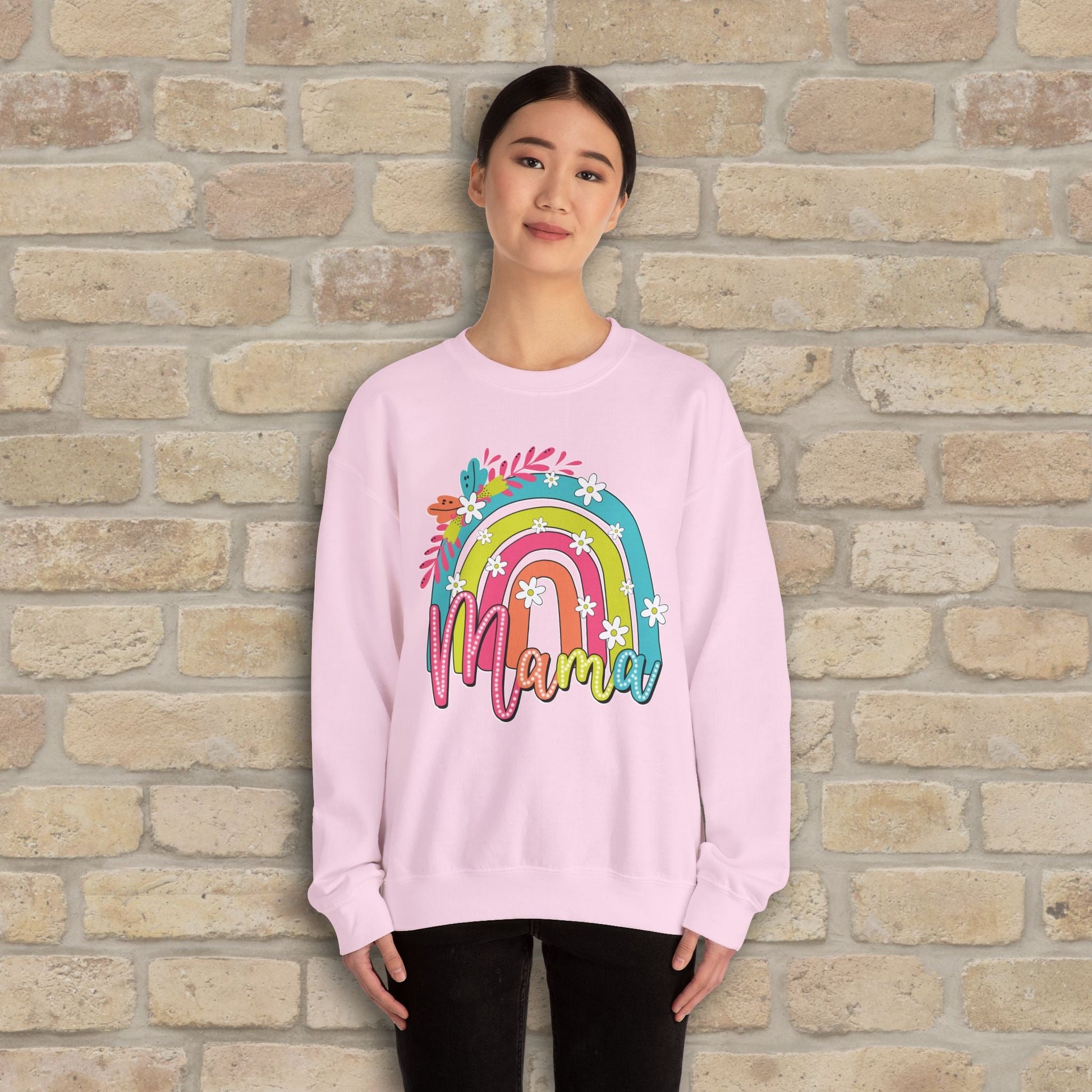 Graphic & Text Floral Rainbow Mama Sweatshirt - Vibrant Styles