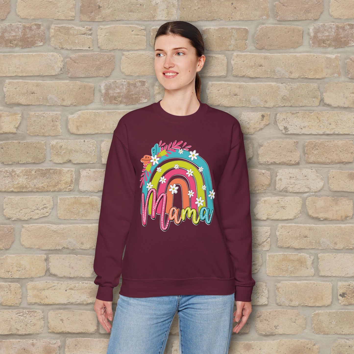 Graphic & Text Floral Rainbow Mama Sweatshirt - Vibrant Styles