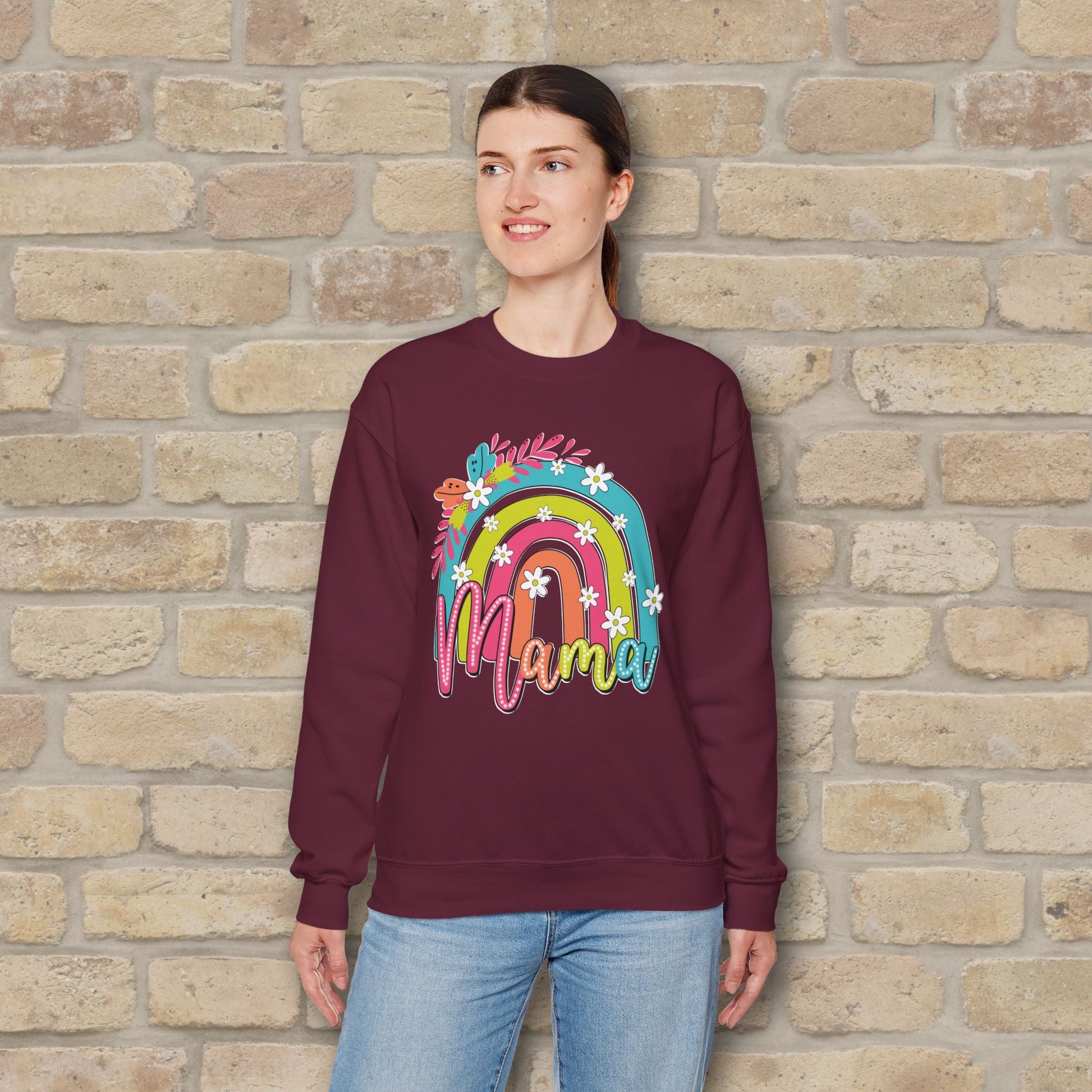 Graphic & Text Floral Rainbow Mama Sweatshirt - Vibrant Styles