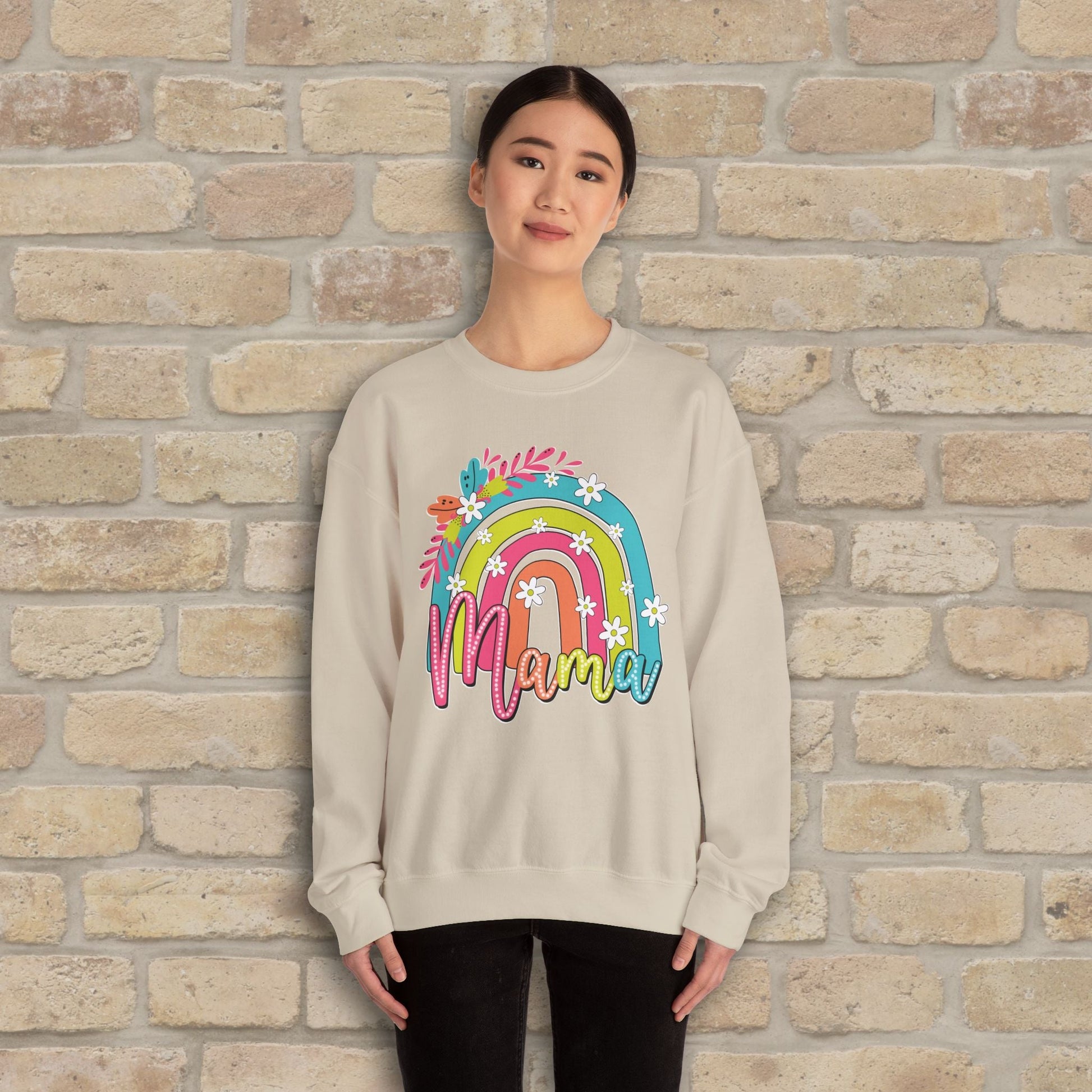 Graphic & Text Floral Rainbow Mama Sweatshirt - Vibrant Styles