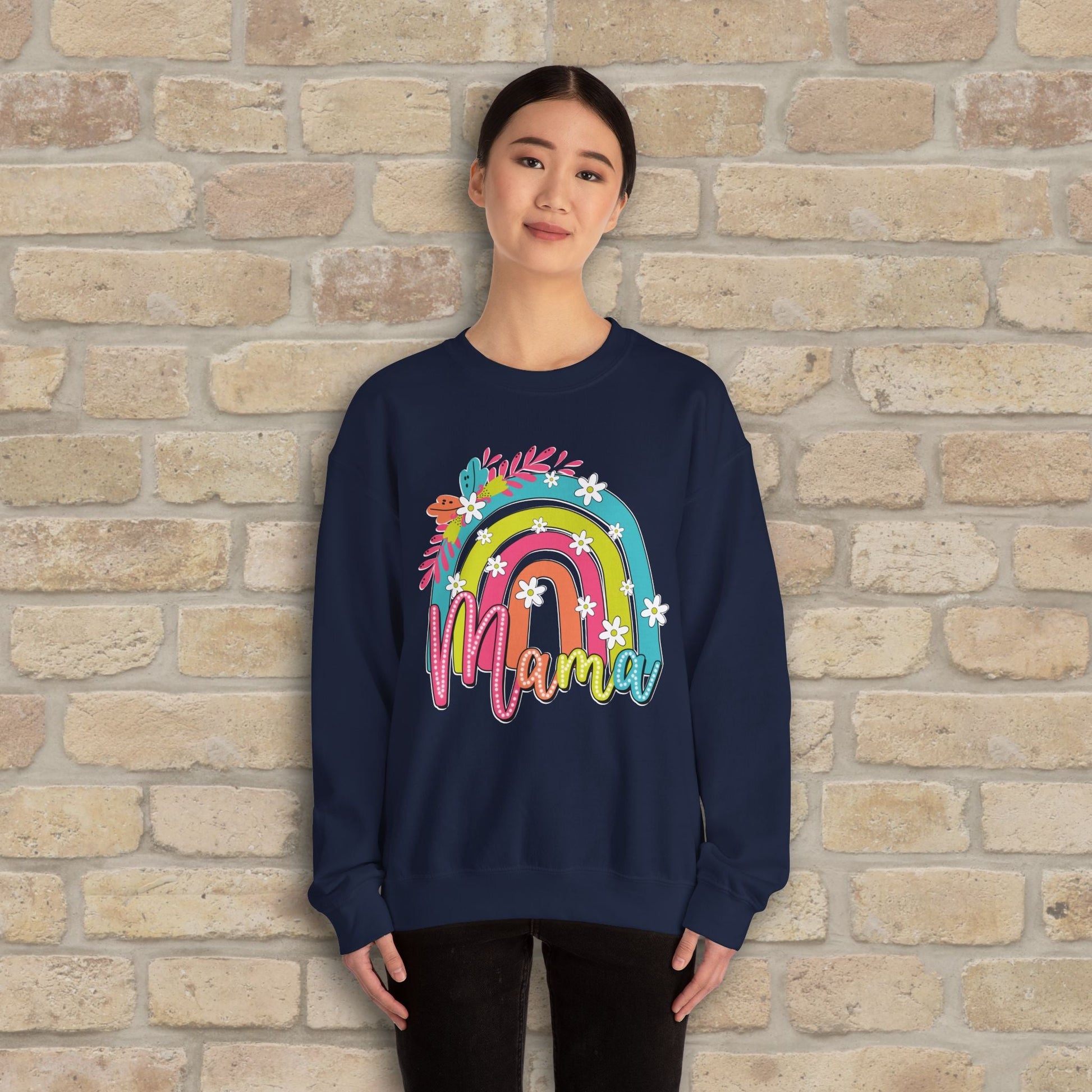 Graphic & Text Floral Rainbow Mama Sweatshirt - Vibrant Styles