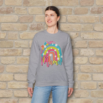 Graphic & Text Floral Rainbow Mama Sweatshirt - Vibrant Styles