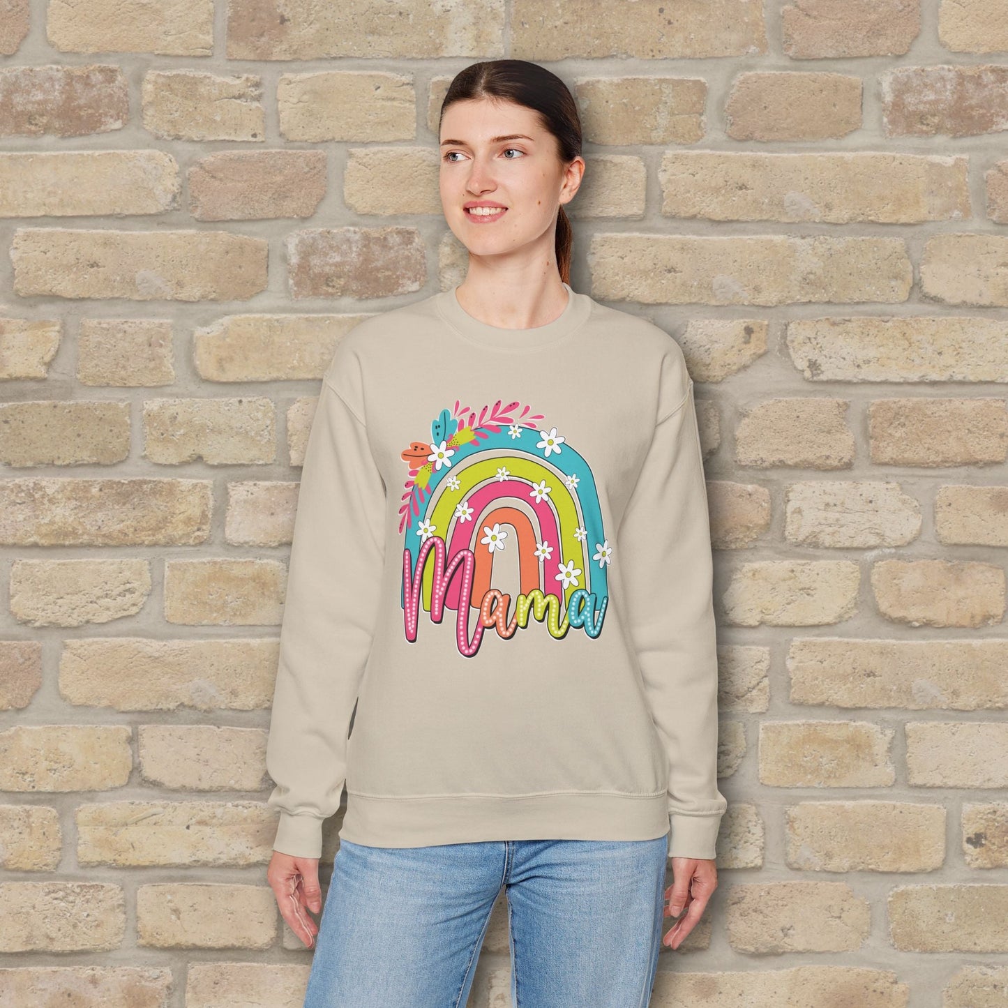 Graphic & Text Floral Rainbow Mama Sweatshirt - Vibrant Styles
