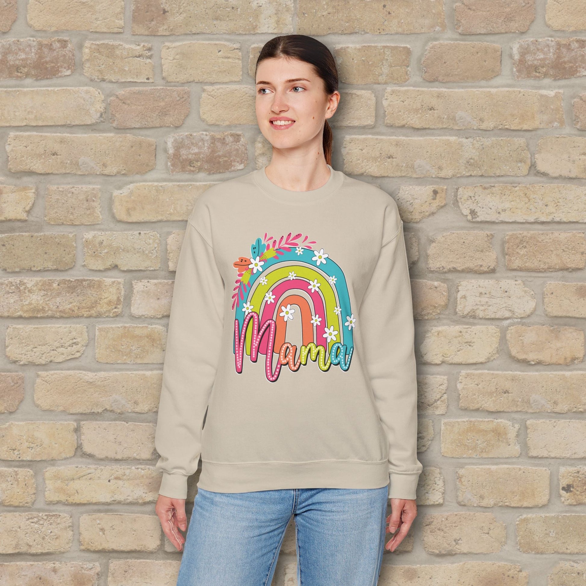 Graphic & Text Floral Rainbow Mama Sweatshirt - Vibrant Styles