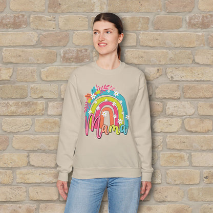 Graphic & Text Floral Rainbow Mama Sweatshirt - Vibrant Styles
