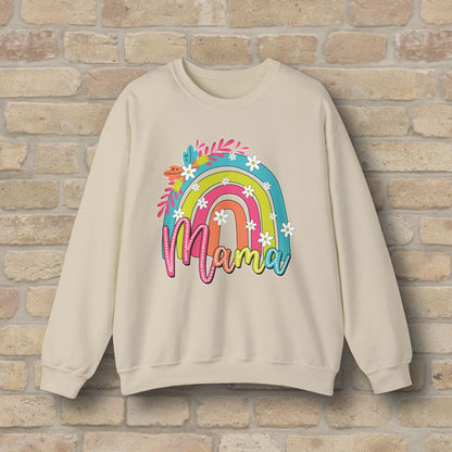Graphic & Text Floral Rainbow Mama Sweatshirt - Vibrant Styles