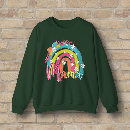 Graphic & Text Floral Rainbow Mama Sweatshirt - Vibrant Styles
