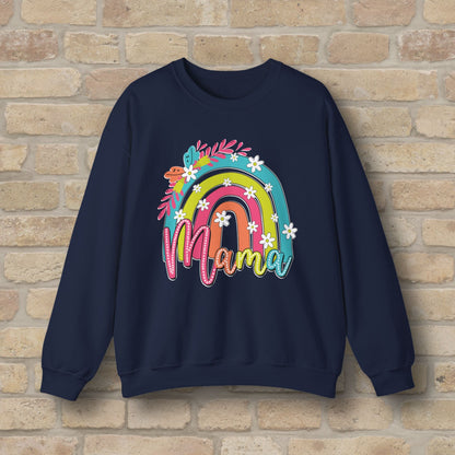 Graphic & Text Floral Rainbow Mama Sweatshirt - Vibrant Styles