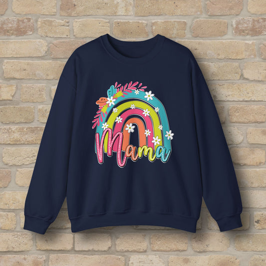 Graphic & Text Floral Rainbow Mama Sweatshirt - Vibrant Styles