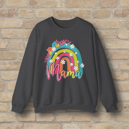 Graphic & Text Floral Rainbow Mama Sweatshirt - Vibrant Styles
