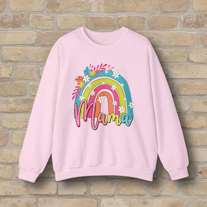 Graphic & Text Floral Rainbow Mama Sweatshirt - Vibrant Styles