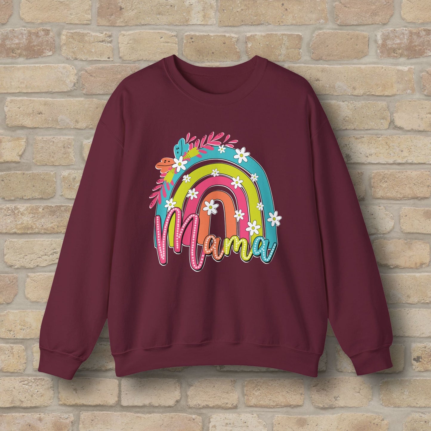 Graphic & Text Floral Rainbow Mama Sweatshirt - Vibrant Styles
