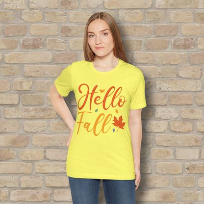 Mostly Text Hello Fall Tee - Vibrant Styles