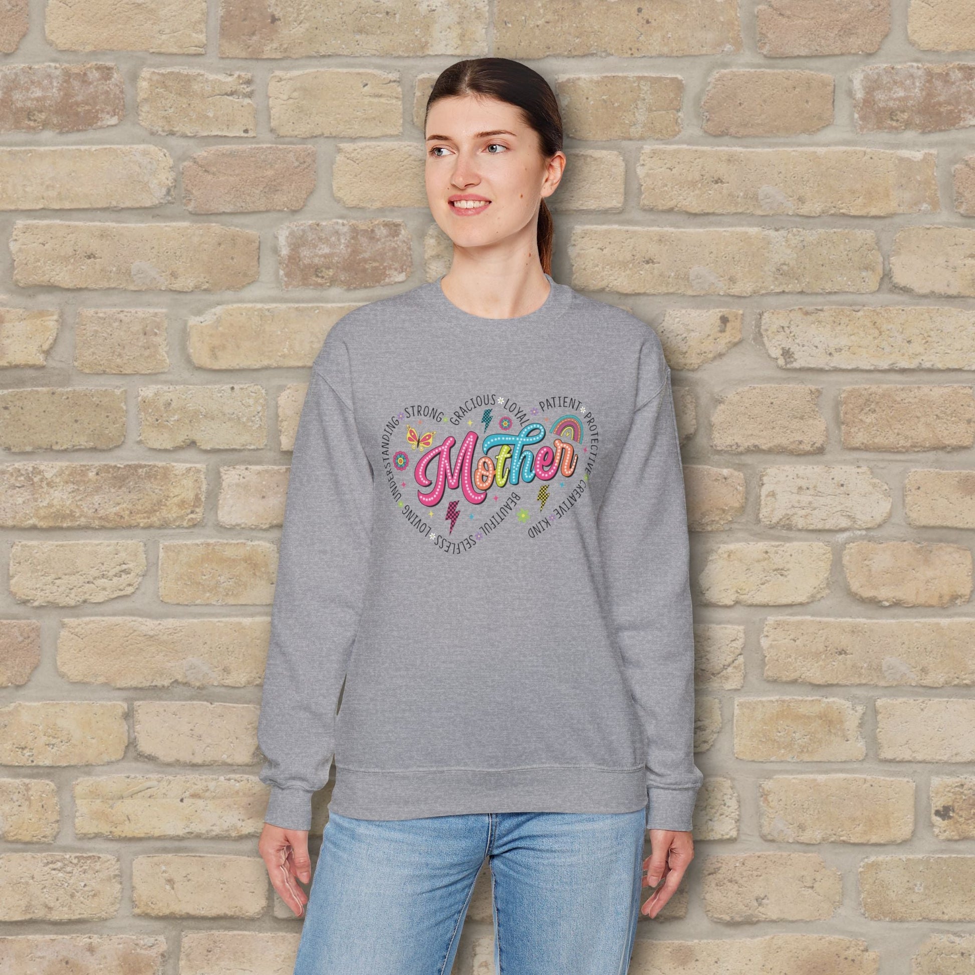 Mostly Text Mama Heart Quotes Sweatshirt - Vibrant Styles