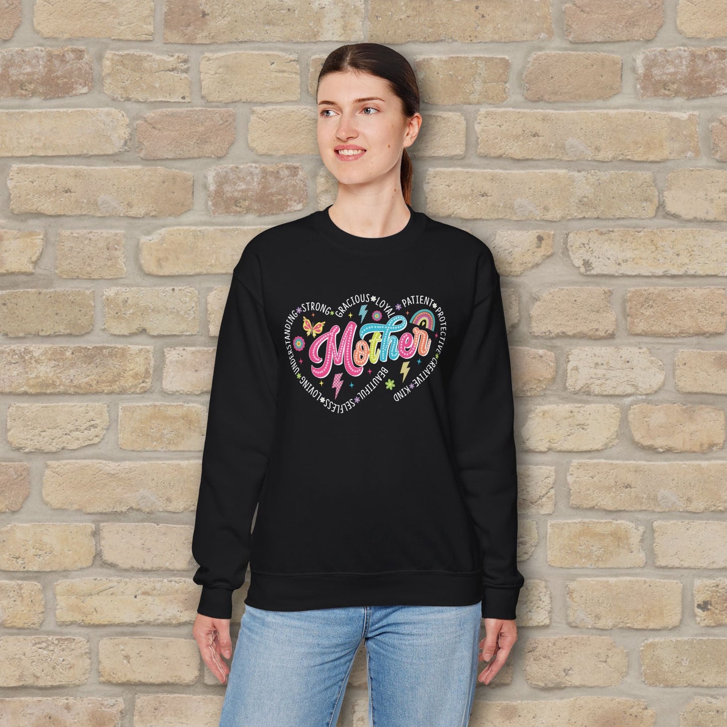 Mostly Text Mama Heart Quotes Sweatshirt - Vibrant Styles