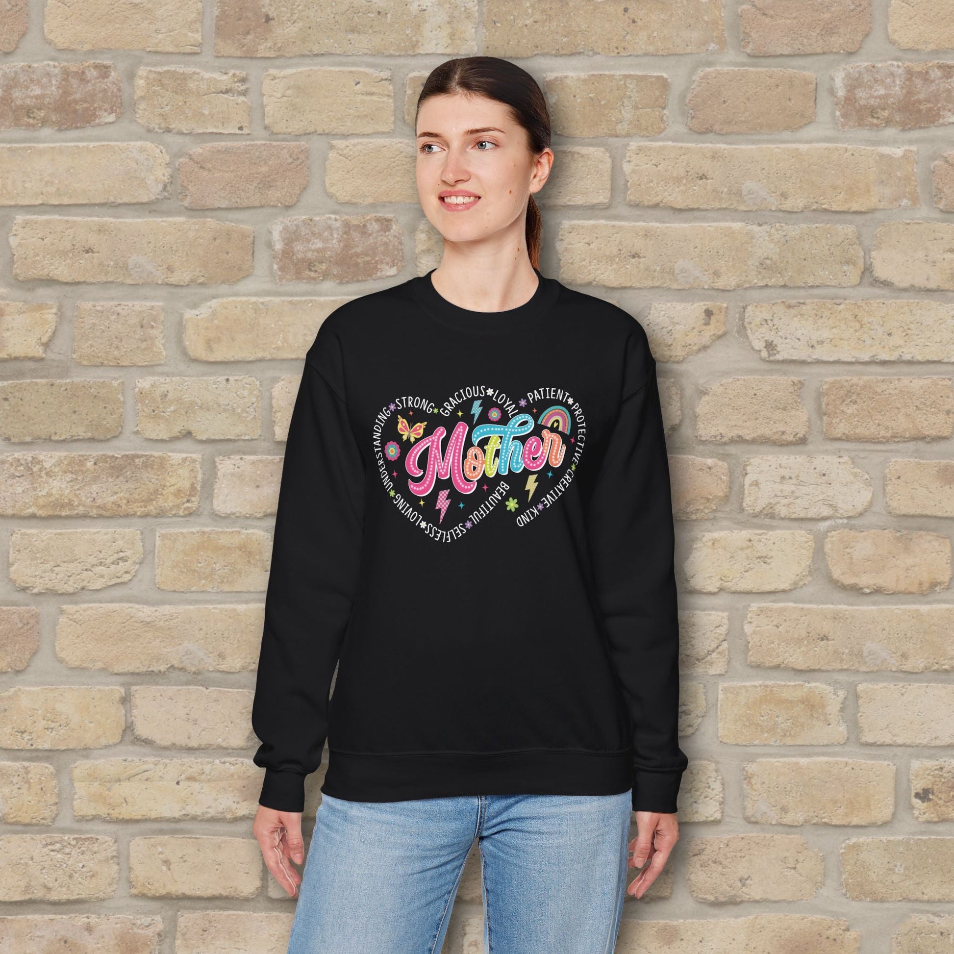 Mostly Text Mama Heart Quotes Sweatshirt - Vibrant Styles