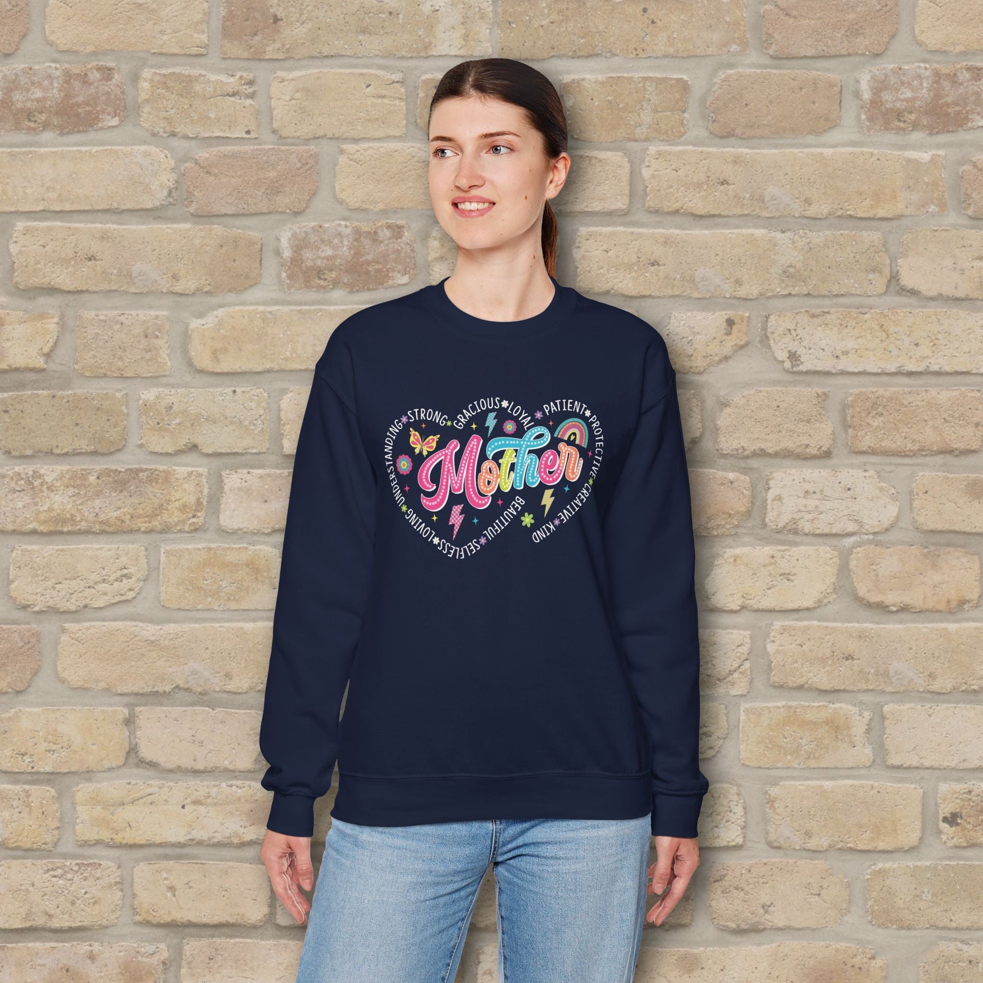 Mostly Text Mama Heart Quotes Sweatshirt - Vibrant Styles