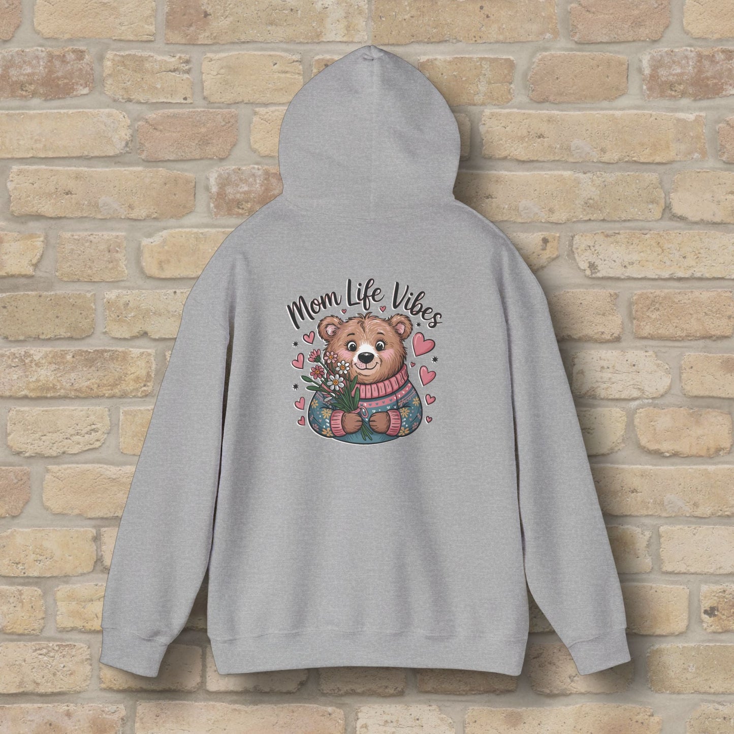 Graphic & Text Mom Bear Life Vibes Pullover Hoodie - Vibrant Styles