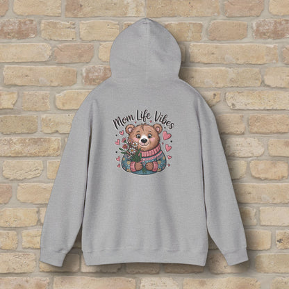 Graphic & Text Mom Bear Life Vibes Pullover Hoodie - Vibrant Styles
