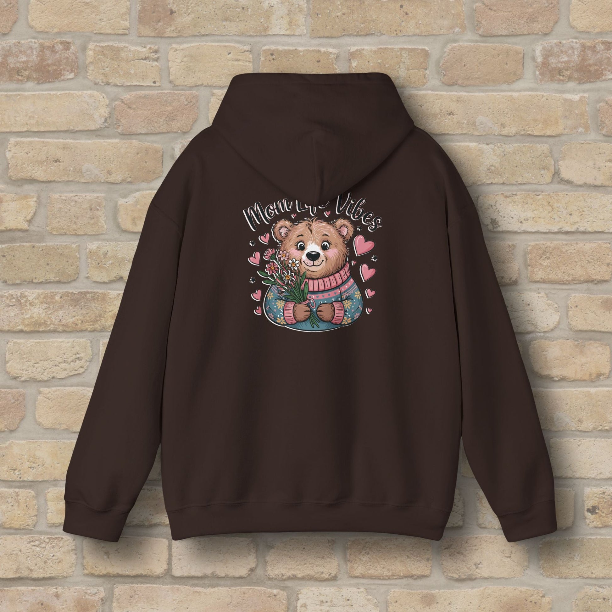 Graphic & Text Mom Bear Life Vibes Pullover Hoodie - Vibrant Styles